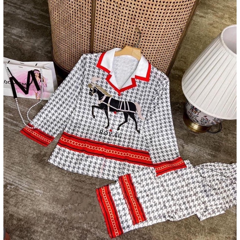 BỘ PIJAMA LỤA SATIN CAO CẤP QUẢNG CHÂU CỔ TRẮNG