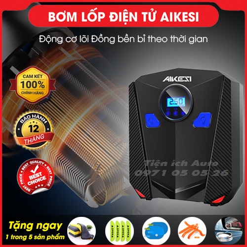 Bơm Lốp Ô tô, Bơm Lốp Xe Hơi Điện Tử Tự Ngắt Kèm Đèn Pin Siêu Sáng AIKESI Chính Hãng | tienich_auto