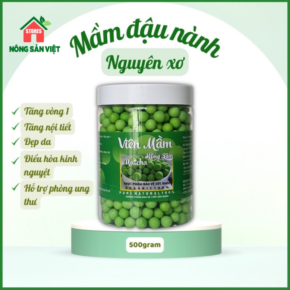 Viên Mầm Đâu Nành Hồng Sâm Matcha Hộp 500gr Giup Tăng Vòng 1, Tăng Sinh Lý Nữ