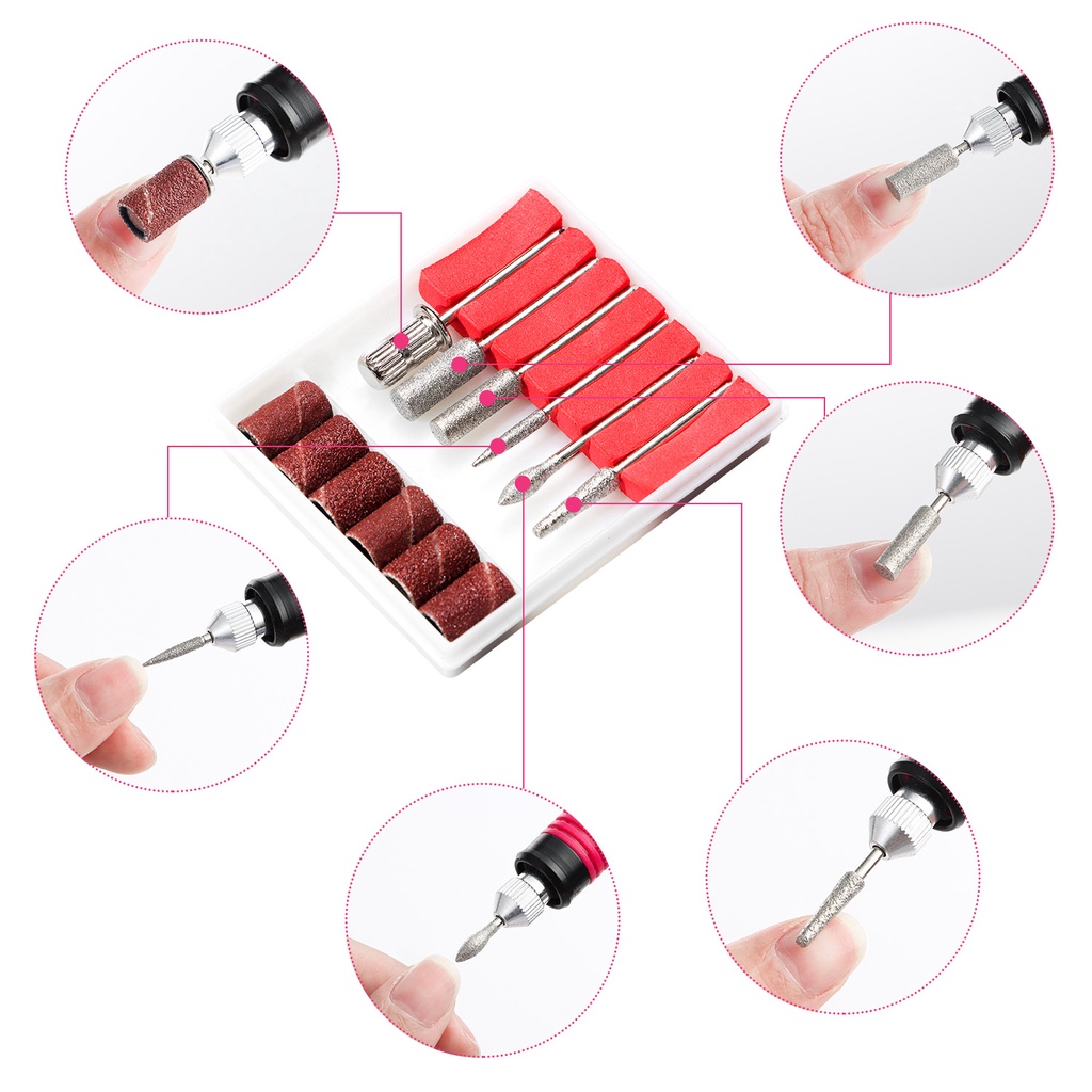 [Hàng mới về] Máy mài móng tay mini nhiều màu sắc + bộ đổi nguồn AC + 6 bit + 6 băng nhám + hướng dẫn sử dụng