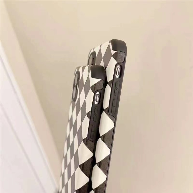 Ốp Điện Thoại Da Viền Vuông Họa Tiết Ô Vuông Sang Trọng Cho iPhone 13 12 11 Pro Max X Xs Xr 7 8 Plus