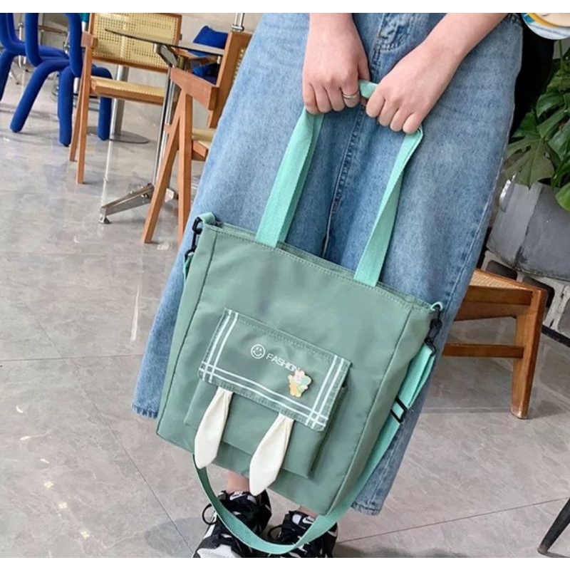 Túi vải tai thỏ có khóa kéo và lớp lót, vải siêu nhẹ, may kỹ, có dây đeo chéo, mã 610