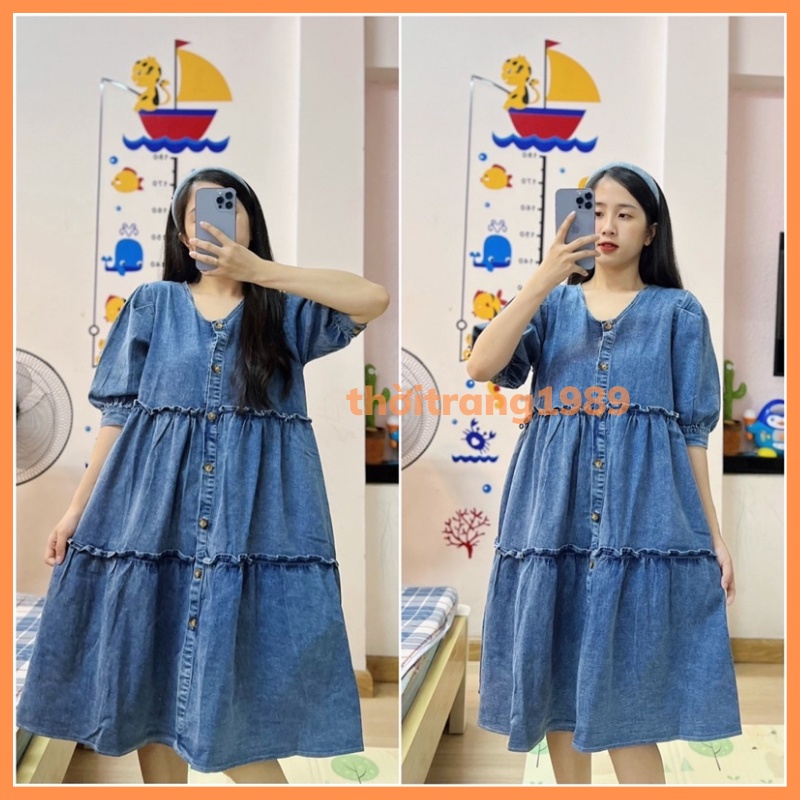 Váy Babydoll Nữ chất Jean 2Tầng Cực Xinh, Đầm Xoè Nữ Tiểu Thư Ngây Thơ Ulzzang Hàn Quốc THỜITRANG1989