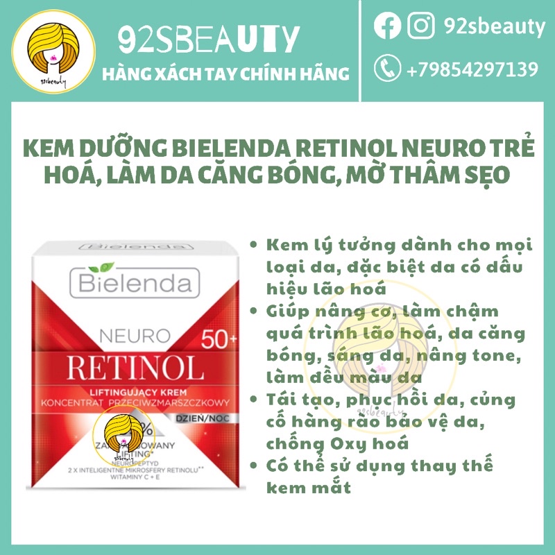 Kem dưỡng ẩm chống lão hoá Bielenda Neuro Retinol Lifting Anti-Wrinkle Face Cream Concentrade 50+