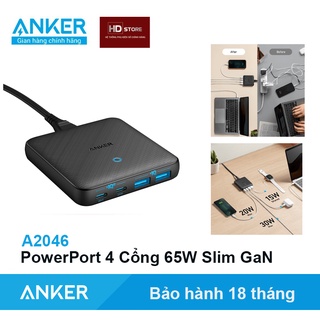 Củ Sạc nhanh Anker 65W 4 Cổng PowerPort Atom III Slim PPS IQ3.0 - A2046 Sạc nhanh 45W ( 2 USB - 2 Type C )