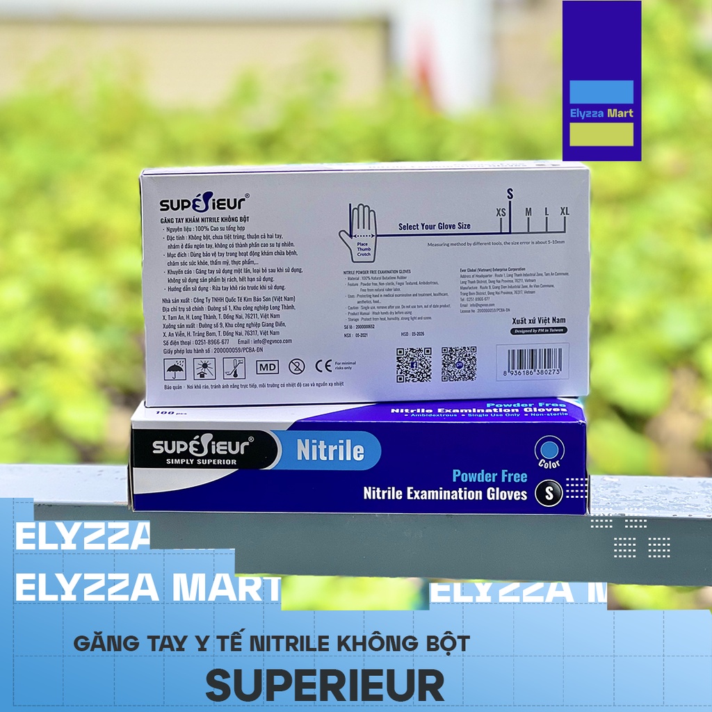 Găng Tay Y Tế Nitrile Superieur Không Bột Màu Xanh