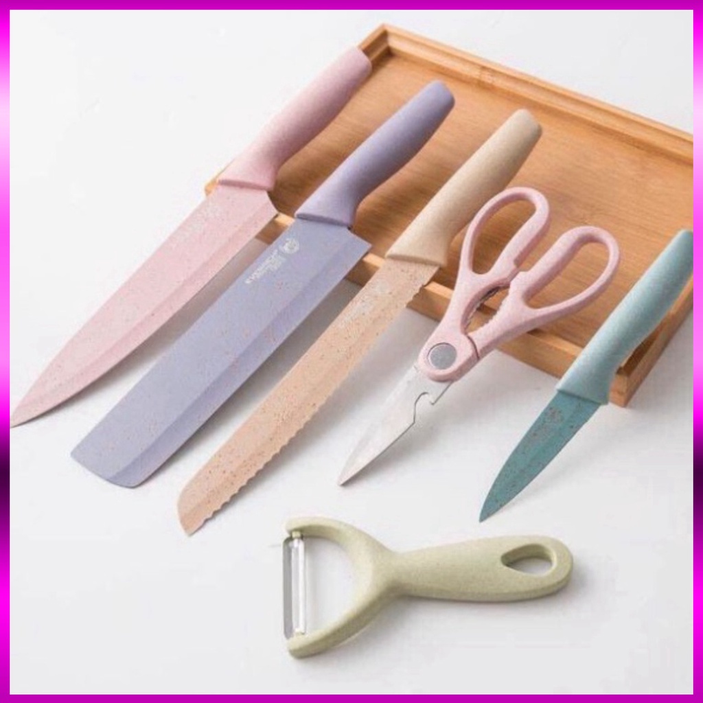 Bộ dao lúa mạch nhà bếp 6 món tiện lợi, Bộ dao nhà bếp chuyên dụng siêu bén kháng khuẩn - Bộ Dao 6 Món
