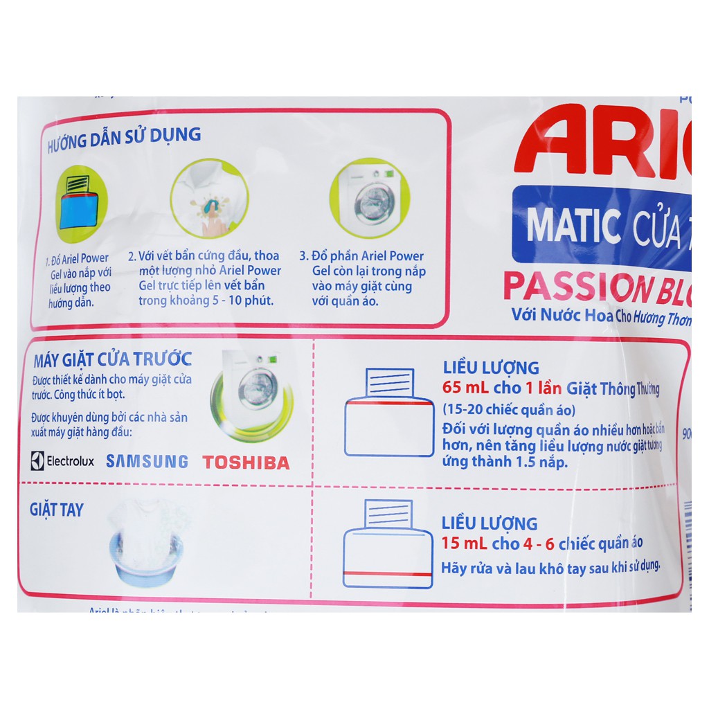 Nước giặt Ariel Matic cửa trước bung toả đam mê túi 2.15kg