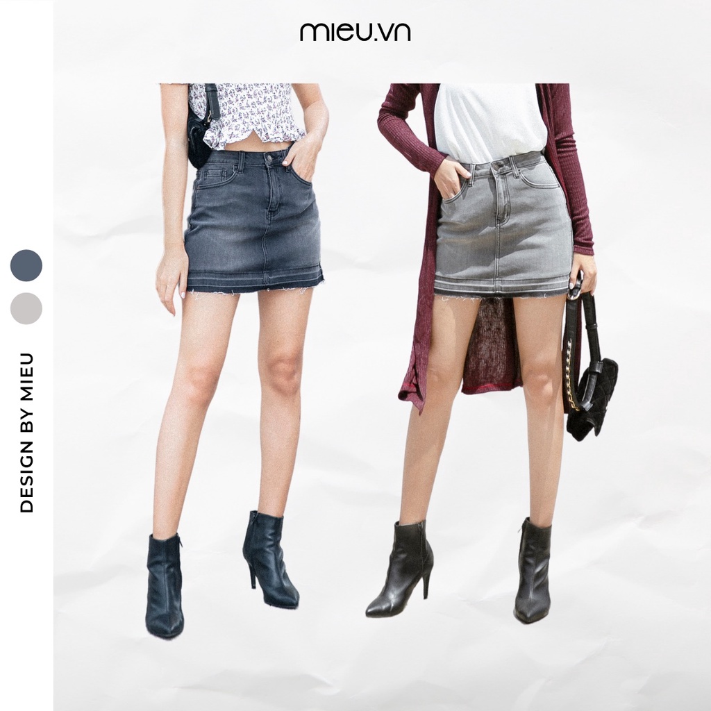 Váy skort jean xả lai màu xám MIEU - FO07