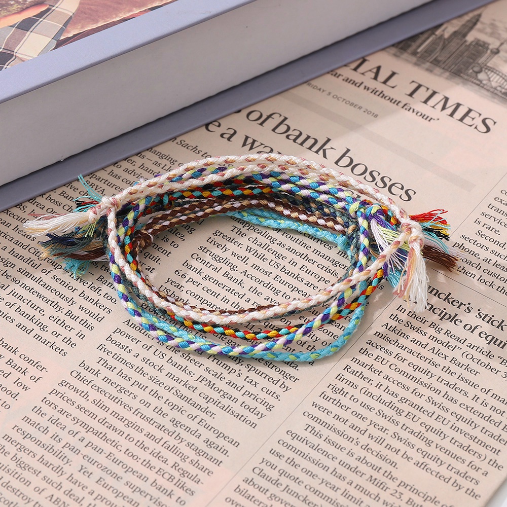 Vòng Tay Dây Bện Thủ Công Bốn Hàng Khóa An Toàn Đơn Giản Thời Trang Có Thể Điều Chỉnh Cho Nam Và Nữ