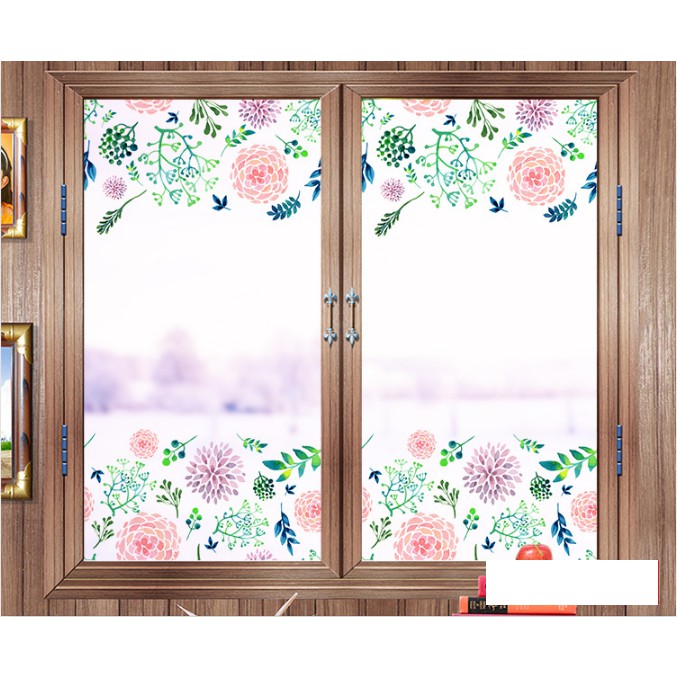 Decal Dán Kính Cao Cấp - Hoa Viền Sắc Màu nhạt ( 60x116 )