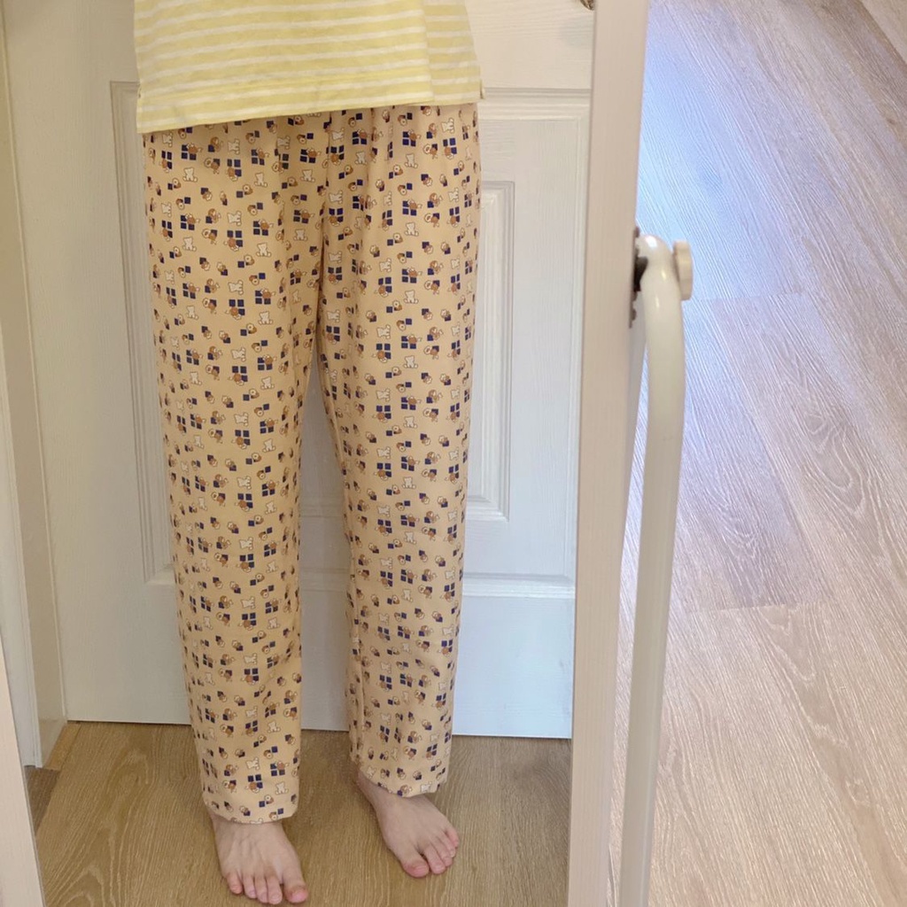 Bộ đồ ngủ liền thân dáng rộng thoải mái in họa tiết gấu hoạt hình kiểu Hàn Quốc thời trang xuân thu cho nữ | BigBuy360 - bigbuy360.vn