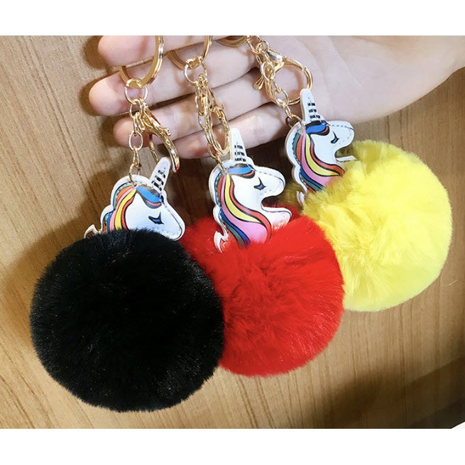 Móc khoá quả bông ngựa thần unicorn dễ thương da PU MKB13