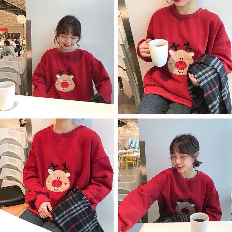 Áo sweater nỉ thêu icon Noel ulzzang 4 màu