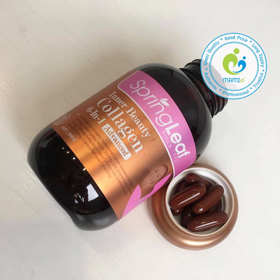 Viên collagen (90v/180v) chống lão hóa, đẹp da cho người từ 18 tuổi SpringLeaf Inner Beauty collagen 6-in-1 Advanced, Úc
