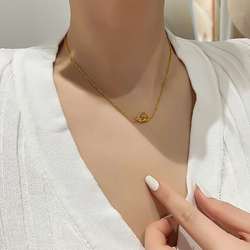 Dây chuyền titan basic mặt tròn xoắn, mạ vàng 14k  [  KHÔNG ĐEN GỈ ]   Her Accessories CT5