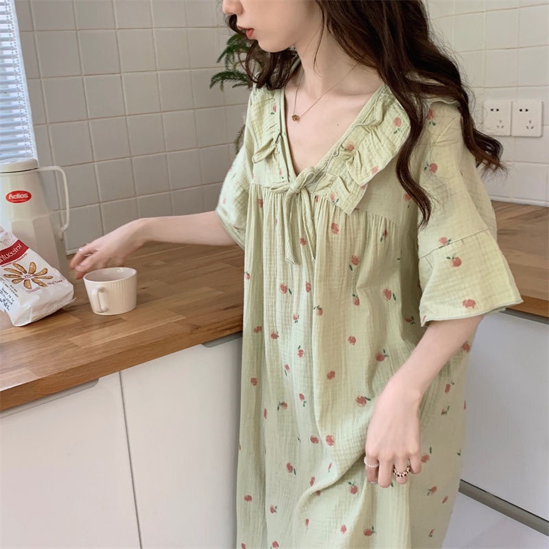 Long Dress Short Sleeved Nightwear Bigsize Short Sleeve Nightgown Wide Design Cute Summer Fashion For Women