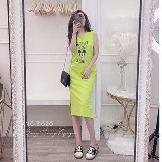 váy suông sát nách in đầu chú mickey 5 màu lạ mắt