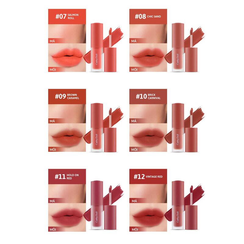 Son Kem Và Má Hồng Cathy Doll Lip &amp; Cheek Nude Matte Tint 3.5g