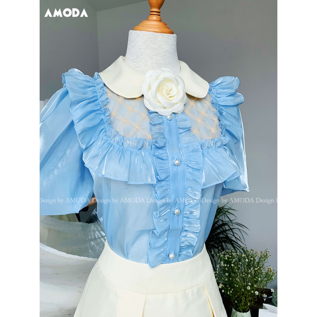 Áo  sơ mi   tiểu  thư dễ thương thiết kế cao cấp AMODA va002