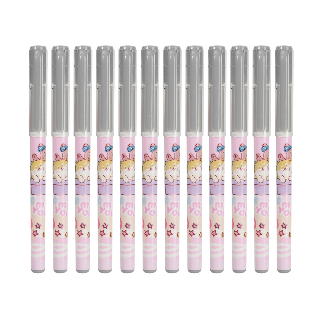 Bút bi nước học sinh mực gel xanh đen 0.5mm Deli nhanh khô lâu hết mực họa tiết hoạt hình nét viết trơn tru có đệm tay