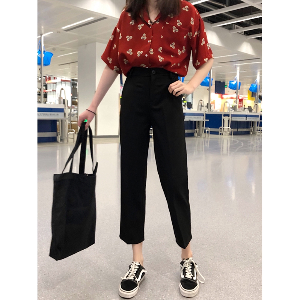 SUXI Quần nữ lưng cao theo phong cách Hàn Quốc