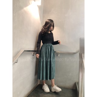 Chân váy nhung dài dập li