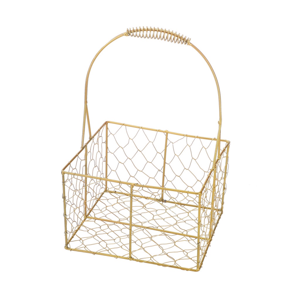 Giỏ Hoa Bằng Kim Loại Handmade Hình Tròn Màu Vàng Kim Có Tay Cầm Trang Trí Đám Cưới