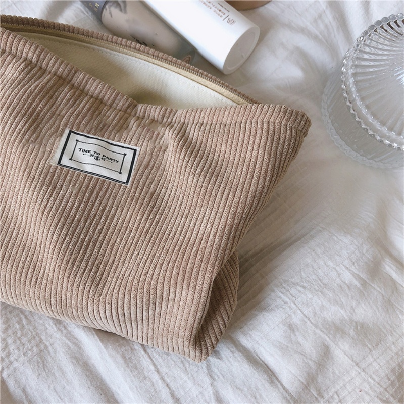 Túi Đựng Mỹ Phẩm Trang Điểm Màu Trơn Siêu Mềm Khóa Kéo Tiện Dụng Cho Nữ