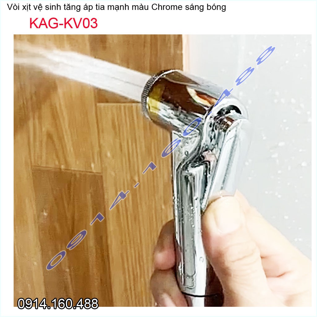 Vòi xịt vệ sinh KAG-KV03, dây xịt nhà tắm mạ Chrome tia nước mạnh rửa sạch siêu bền