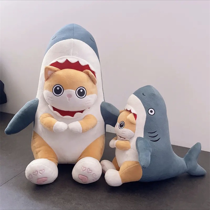 Gấu bông mèo cá mập mặt ngơ ngác dế thương Cat and Shark kích thước 45/70cm NEOCI