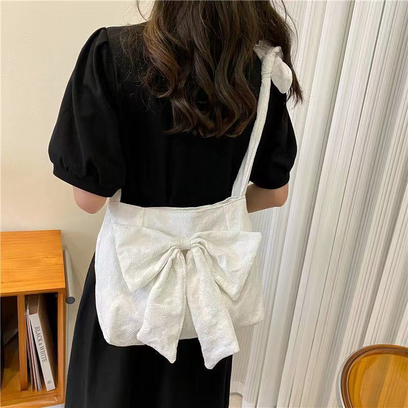 Túi Đeo Chéo Vai Bằng Vải Canvas Cỡ Lớn Đính Nơ Thời Trang Mùa Hè Dành Cho Nữ