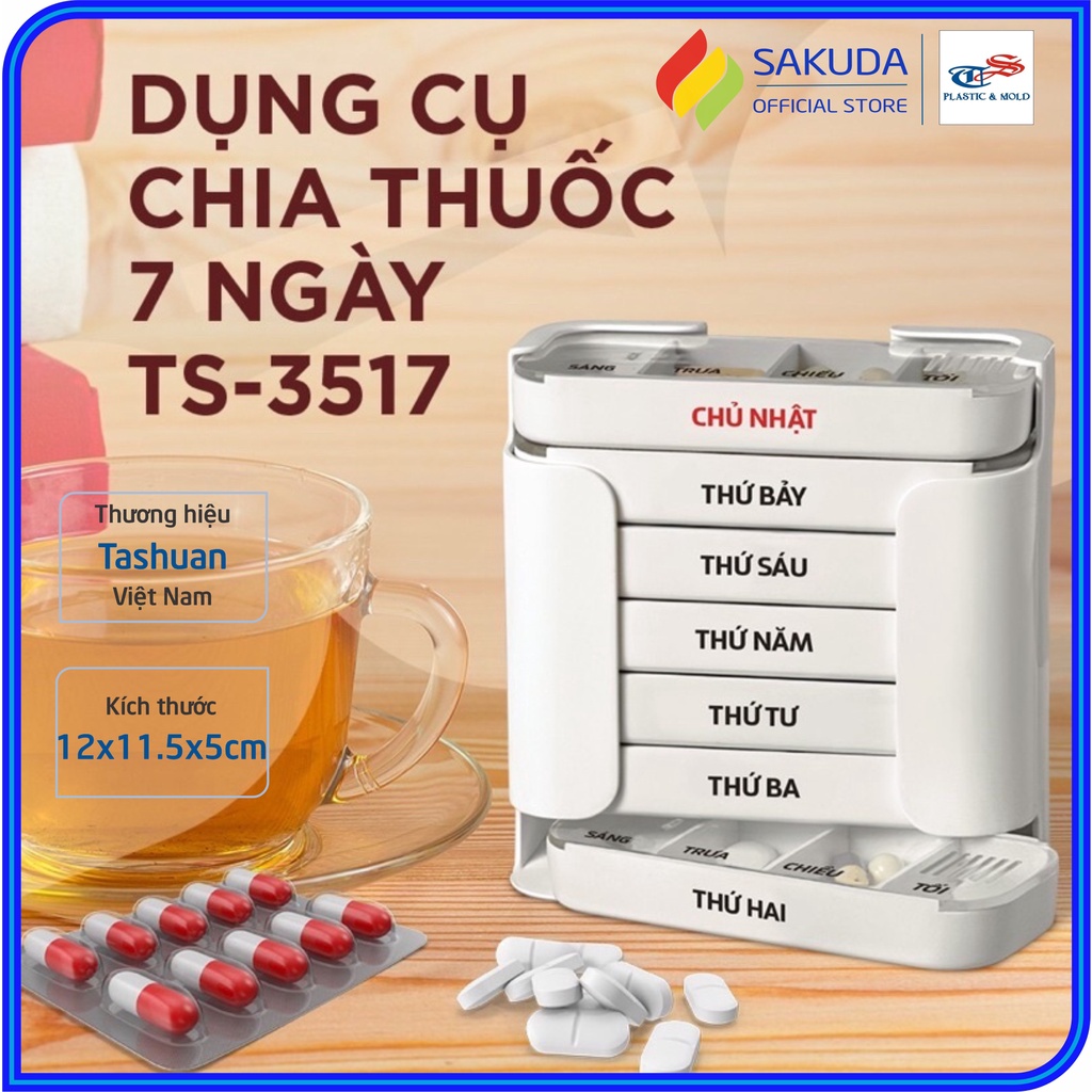 Hộp Chia Thuốc 7 Ngày Tiện Lợi Tashuan Mẫu Mới Phiên Bản Tiếng Việt, Hộp Đựng Thuốc Viên 7 Ngày Xách Tay Tiện Mang Đi