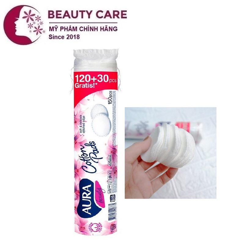 Bông Tẩy Trang 100% Cotton Aura 150 miếng