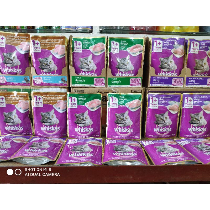 Pate Cho Mèo Lớn, Pate cho mèo con,  Whiskas1+ Whiskas junior  túi 80g vị Cá Ngừ, Cá Thu, Cá Biển.