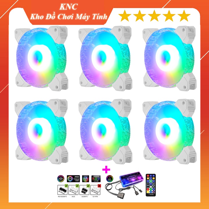 Bộ 6 Quạt Tản Nhiệt Diamond D2 12cm Fan Led RGB Đồng Bộ Màu Hub Coolmoon ARGB Music