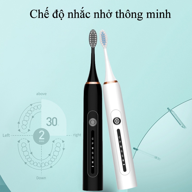 Bàn chải đánh răng điện Sonic X7 6 chế độ - TẶNG HỘP VÀ 4 ĐẦU BÀN CHẢi, Máy đánh răng Lông mịn, Bàn chải điện Chính hãng