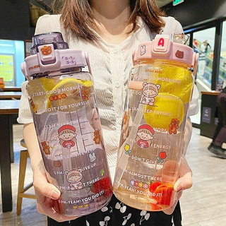 Bình Đựng Nước 2L , 0,5L ( Lít ) Dễ Thương Cute Có Vạch Báo Giờ Uống Nước 2000ml , 500ml