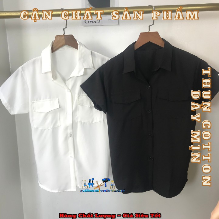 Áo sơ mi nữ đẹp tay ngắn kiểu hàn quốc màu trắng đen đi học đi công sở rất phong cách nổi bật-A32