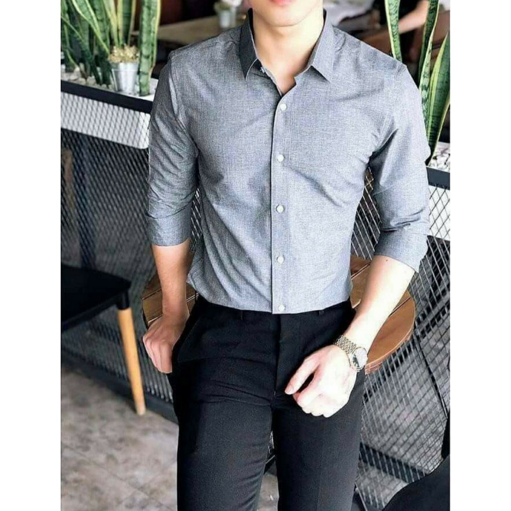 Áo Sơ Mi Nam VINETO Kẻ Carô Màu Ghi xám, SƠ MI NAM ĐẸP