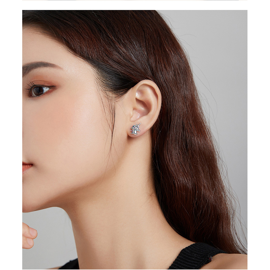 Bông Tai Bamoer BSE496 Làm Quà Tặng Dành Cho Nữ Tạo Hình Ngựa Một Sừng Bằng Bạc Thật 925 Đính Đá Zircon