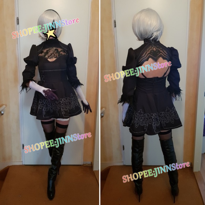 JINN Nier Automata Yorha 2B bộ đồ cosplay Anime Phụ nữ Trang phục Bộ Cô gái Bữa tiệc Váy đen Gothic