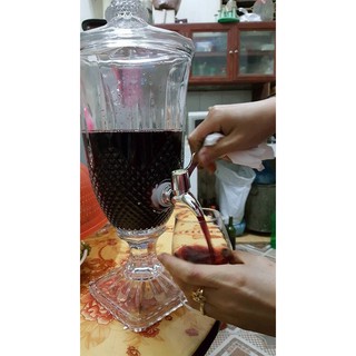 Bình ngâm rót rượu thủy tinh vân nổi , bình đựng nước hoa quả có vòi 2L