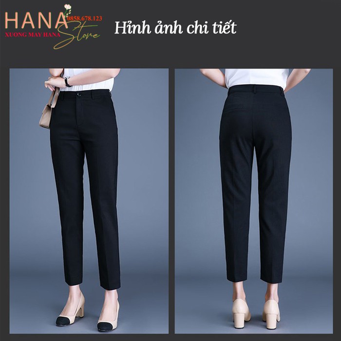 Quần tây đen công sở dài 95cm chùm mắt cá chân - Cạp lưng cao ngang rốn có đai - Vải tuyết mưa - Mặc đi làm công sở học