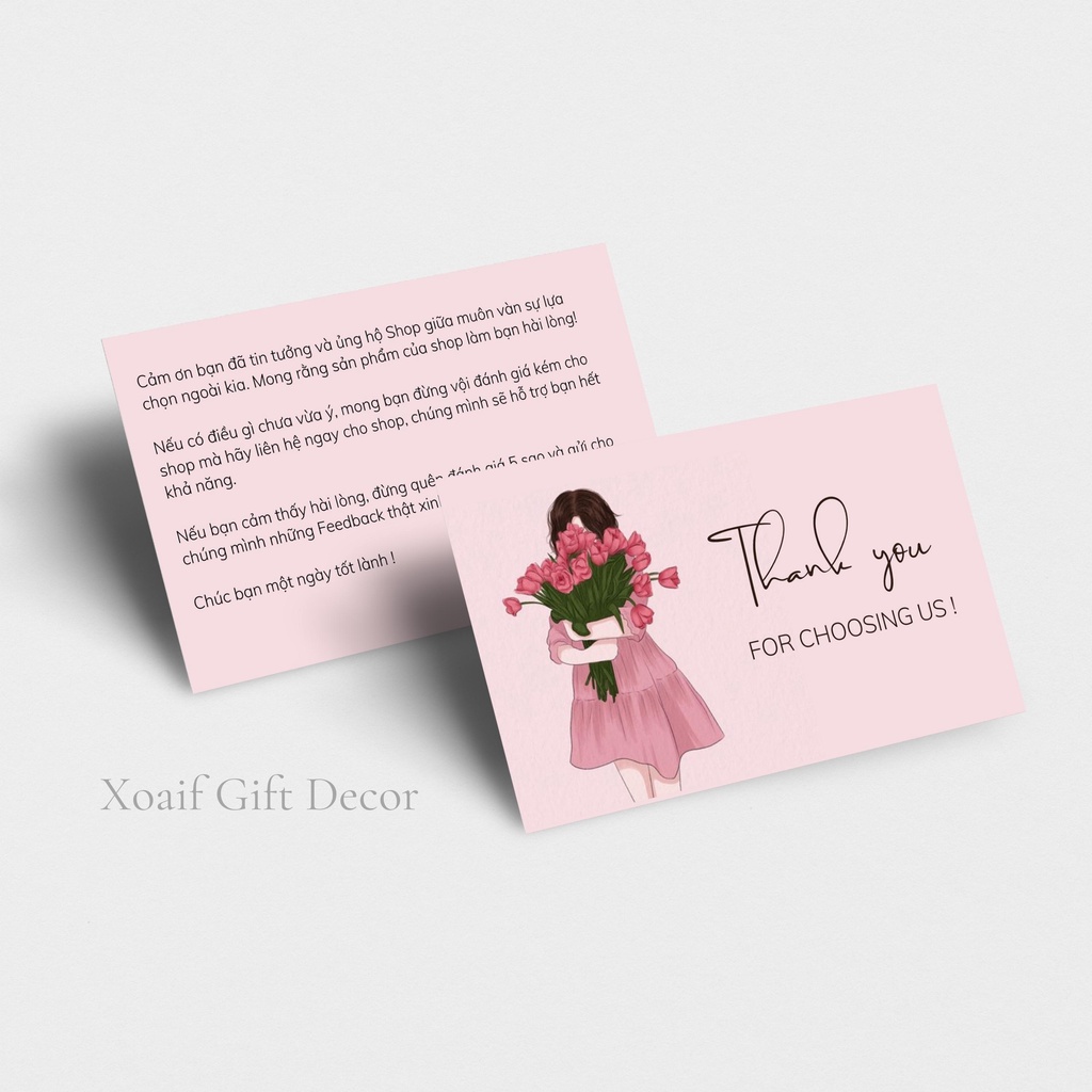 Combo 100 thiệp cảm ơn 2 mặt, card thank you cho shop tặng khách hàng