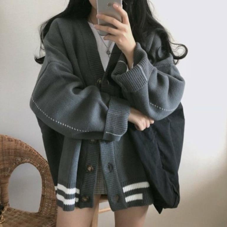 - Hàng Sẵn_ Áo khoác len Cardigan nữ thu đông áo len dệt kim phong cách retro Hàn Quốc -p0