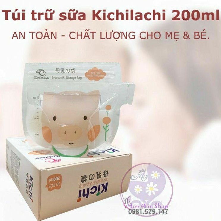 Hộp 32 túi trữ sữa kichilachi 200ml / túi có vòi rót tiện dụng