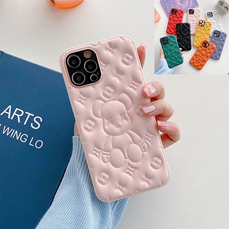 Ốp Điện Thoại Da Họa Tiết Gấu Hoạt Hình Dễ Thương Cho IPhone 12 Pro Max SE2 SE3
