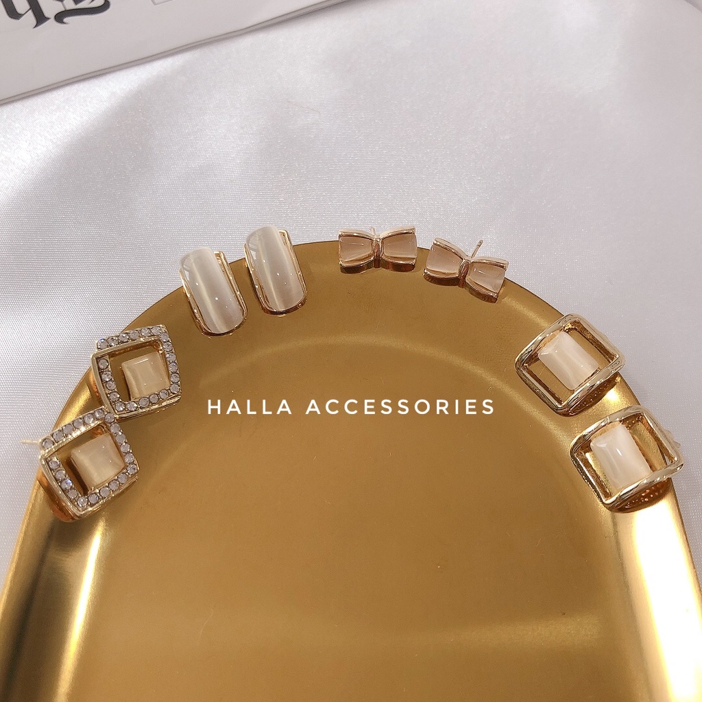 Khuyên tai chuôi bạc S925, mặt ngọc sáng cao cấp HALLA