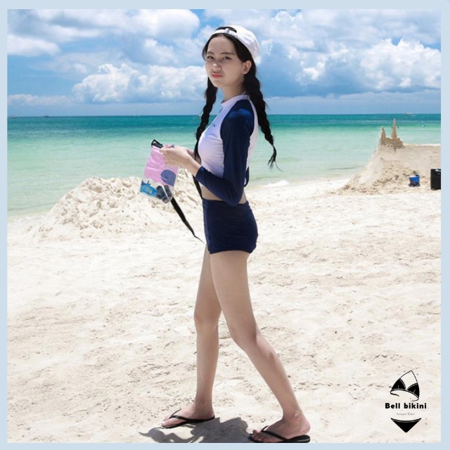 Bikini Đi Biển 2 Mảnh - Đồ Bơi Nữ Croptop Tay Dài Kín Đáo Quần Đùi Chất Thun Lạnh Co Giãn Thời Trang Cao Cấp - BB -B007